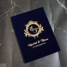 Invitation Card With Dark Blue Velvet Holder Gold Mirror Acrylic